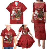 Personalised Aloha Halloween Family Matching Puletasi and Hawaiian Shirt Skeleton Surfing LT05 - Polynesian Pride
