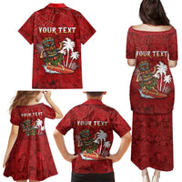 Personalised Aloha Halloween Family Matching Puletasi and Hawaiian Shirt Skeleton Surfing LT05 - Polynesian Pride