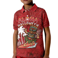 Personalised Aloha Halloween Kid Polo Shirt Skeleton Surfing LT05 Kid Red - Polynesian Pride
