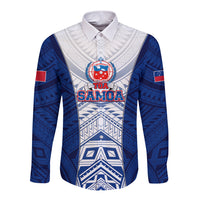 Custom Samoa Rugby Long Sleeve Button Shirt 2023 Pacific Championships Polynesian Pattern LT05 Unisex Blue - Polynesian Pride