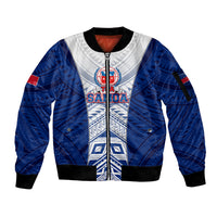 Custom Samoa Rugby Sleeve Zip Bomber Jacket 2023 Pacific Championships Polynesian Pattern LT05 Unisex Blue - Polynesian Pride
