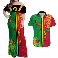 Personalised Vanuatu Happy Unity Day Couples Matching Off Shoulder Maxi Dress and Hawaiian Shirt Polynesian Plumeria LT05 Red - Polynesian Pride