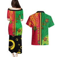 Personalised Vanuatu Happy Unity Day Couples Matching Puletasi Dress and Hawaiian Shirt Polynesian Plumeria LT05 - Polynesian Pride