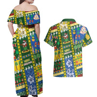 Solomon Islands Christmas Couples Matching Off Shoulder Maxi Dress and Hawaiian Shirt Festive Beach Vibes LT05 - Polynesian Pride
