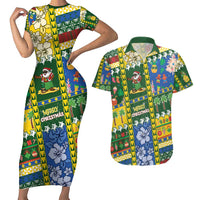 Solomon Islands Christmas Couples Matching Short Sleeve Bodycon Dress and Hawaiian Shirt Festive Beach Vibes LT05 Green - Polynesian Pride