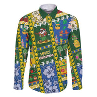 Solomon Islands Christmas Family Matching Long Sleeve Bodycon Dress and Hawaiian Shirt Festive Beach Vibes LT05 Dad's Shirt - Long Sleeve Green - Polynesian Pride