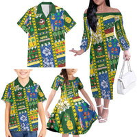 Solomon Islands Christmas Family Matching Off The Shoulder Long Sleeve Dress and Hawaiian Shirt Festive Beach Vibes LT05 - Polynesian Pride