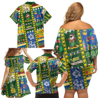 Solomon Islands Christmas Family Matching Off Shoulder Short Dress and Hawaiian Shirt Festive Beach Vibes - Polynesian Pride