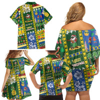Solomon Islands Christmas Family Matching Off Shoulder Short Dress and Hawaiian Shirt Festive Beach Vibes - Polynesian Pride