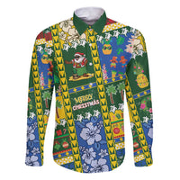Solomon Islands Christmas Family Matching Puletasi and Hawaiian Shirt Festive Beach Vibes LT05 Dad's Shirt - Long Sleeve Green - Polynesian Pride