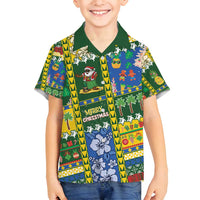 Solomon Islands Christmas Family Matching Puletasi and Hawaiian Shirt Festive Beach Vibes LT05 Son's Shirt Green - Polynesian Pride