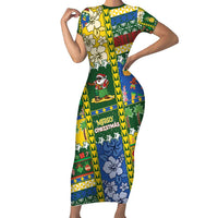 Solomon Islands Christmas Family Matching Short Sleeve Bodycon Dress and Hawaiian Shirt Festive Beach Vibes LT05 Mom's Dress Green - Polynesian Pride