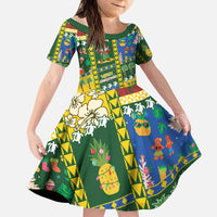 Solomon Islands Christmas Kid Short Sleeve Dress Festive Beach Vibes - Polynesian Pride