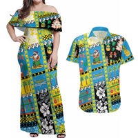 Tuvalu Christmas Couples Matching Off Shoulder Maxi Dress and Hawaiian Shirt Festive Beach Vibes - Polynesian Pride