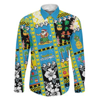Tuvalu Christmas Family Matching Puletasi and Hawaiian Shirt Festive Beach Vibes LT05 Dad's Shirt - Long Sleeve Blue - Polynesian Pride
