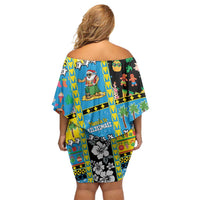 Tuvalu Christmas Off Shoulder Short Dress Festive Beach Vibes LT05 - Polynesian Pride