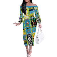 Tuvalu Christmas Off The Shoulder Long Sleeve Dress Festive Beach Vibes - Polynesian Pride