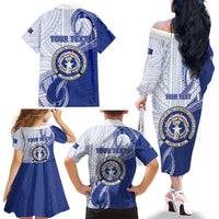 Personalized Northern Mariana Islands Family Matching Off The Shoulder Long Sleeve Dress and Hawaiian Shirt CNMI Seal