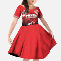 Custom Rugby Tonga MMT Family Matching Puletasi and Hawaiian Shirt Mana O Tonga LT05 Daughter's Dress Red - Polynesian Pride