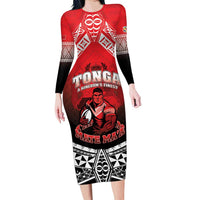 Custom Rugby Tonga MMT Long Sleeve Bodycon Dress Mana O Tonga LT05 Long Dress Red - Polynesian Pride