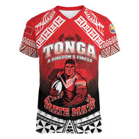Custom Rugby Tonga MMT Women V-Neck T-Shirt Mana O Tonga LT05 Female Red - Polynesian Pride