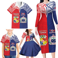 Custom Rugby Samoa And Tonga Family Matching Long Sleeve Bodycon Dress and Hawaiian Shirt Toa Samoa With Mate Maa - Polynesian Pride