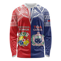 Custom Rugby Samoa And Tonga Long Sleeve Shirt Toa Samoa With Mate Maa LT05 Unisex Multicolor - Polynesian Pride