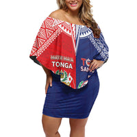 Custom Rugby Samoa And Tonga Off Shoulder Short Dress Toa Samoa With Mate Maa LT05 Women Multicolor - Polynesian Pride