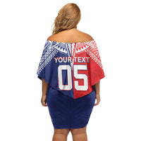 Custom Rugby Samoa And Tonga Off Shoulder Short Dress Toa Samoa With Mate Maa LT05 - Polynesian Pride