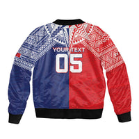 Custom Rugby Samoa And Tonga Sleeve Zip Bomber Jacket Toa Samoa With Mate Maa LT05 - Polynesian Pride