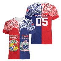 Custom Rugby Samoa And Tonga Women V-Neck T-Shirt Toa Samoa With Mate Maa LT05 - Polynesian Pride