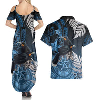 New Zealand Huia Bird Couples Matching Summer Maxi Dress and Hawaiian Shirt Aotearoa Maori Pattern LT05 - Polynesian Pride