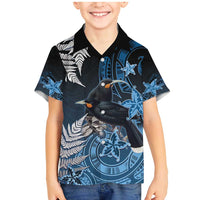 New Zealand Huia Bird Family Matching Mermaid Dress and Hawaiian Shirt Aotearoa Maori Pattern LT05 Son's Shirt Navy - Polynesian Pride