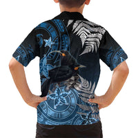 New Zealand Huia Bird Family Matching Short Sleeve Bodycon Dress and Hawaiian Shirt Aotearoa Maori Pattern LT05 - Polynesian Pride
