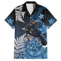 New Zealand Huia Bird Family Matching Summer Maxi Dress and Hawaiian Shirt Aotearoa Maori Pattern LT05 Dad's Shirt - Short Sleeve Navy - Polynesian Pride