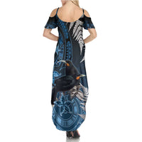 New Zealand Huia Bird Family Matching Summer Maxi Dress and Hawaiian Shirt Aotearoa Maori Pattern LT05 - Polynesian Pride