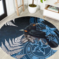 New Zealand Huia Bird Round Carpet Aotearoa Maori Pattern LT05 Navy - Polynesian Pride