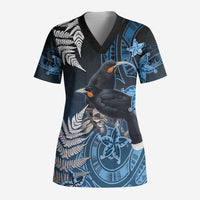New Zealand Huia Bird Scrub Top Aotearoa Maori Pattern - Polynesian Pride