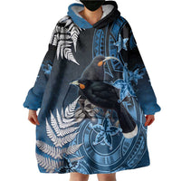 New Zealand Huia Bird Wearable Blanket Hoodie Aotearoa Maori Pattern