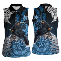 New Zealand Huia Bird Women Sleeveless Polo Shirt Aotearoa Maori Pattern