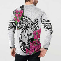 Guam Chamorro Button Sweatshirt Bougainvillea White Polynesian Tribal Pattern