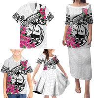 Guam Chamorro Family Matching Puletasi and Hawaiian Shirt Bougainvillea White Polynesian Tribal Pattern