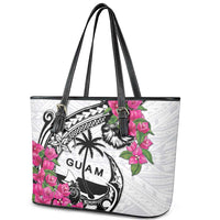 Guam Chamorro Leather Tote Bag Bougainvillea White Polynesian Tribal Pattern
