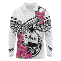 Guam Chamorro Long Sleeve Polo Shirt Bougainvillea White Polynesian Tribal Pattern