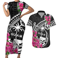 Guam Chamorro Couples Matching Short Sleeve Bodycon Dress and Hawaiian Shirt Bougainvillea Black Polynesian Tribal Pattern