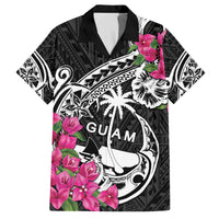 Guam Chamorro Family Matching Off The Shoulder Long Sleeve Dress and Hawaiian Shirt Bougainvillea Black Polynesian Tribal Pattern