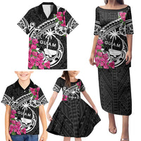 Guam Chamorro Family Matching Puletasi and Hawaiian Shirt Bougainvillea Black Polynesian Tribal Pattern