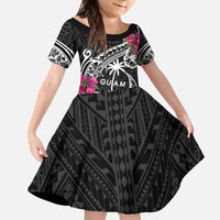 Guam Chamorro Family Matching Tank Maxi Dress and Hawaiian Shirt Bougainvillea Black Polynesian Tribal Pattern