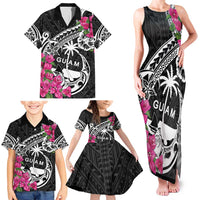 Guam Chamorro Family Matching Tank Maxi Dress and Hawaiian Shirt Bougainvillea Black Polynesian Tribal Pattern