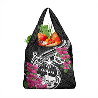 Guam Chamorro Grocery Bag Bougainvillea Black Polynesian Tribal Pattern